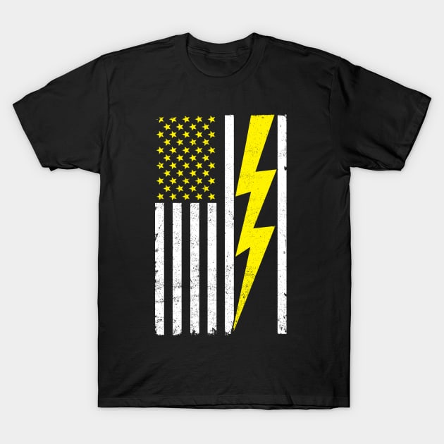 Electrician Lightning Bolt American Flag Design T-Shirt by TeeShirt_Expressive